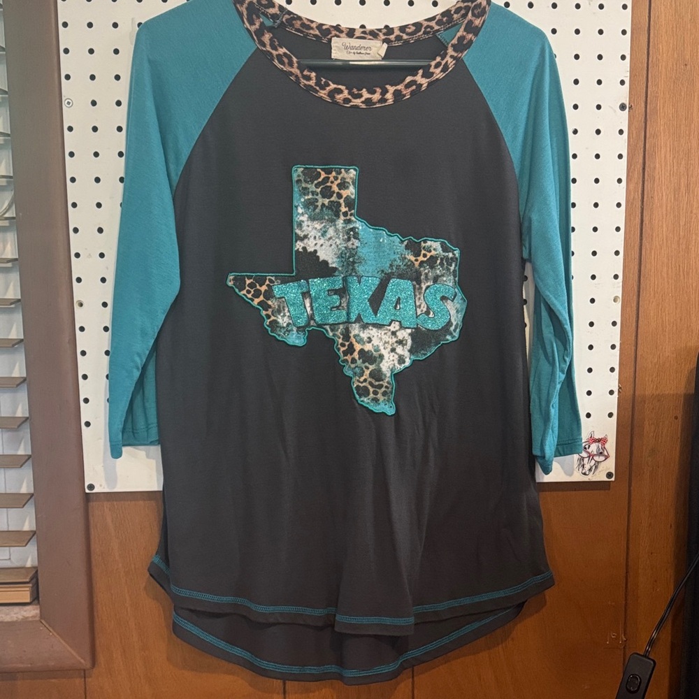 Wander Teal and Black Texas Long Sleeve Tee